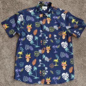 Roody Men's Size Large Blue/ Yellow Floral button up short sleeve shirt